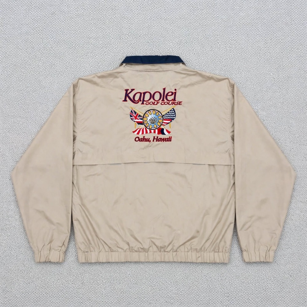 Kapolei Golf Hawaii Jacket Mens XL Devon Jones Tan Embroidered Windbreaker